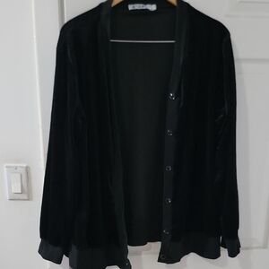 Black Velvet Button-Up Cardigan